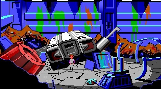 Space Quest III — a wrecked escape pod amid junkyard debris