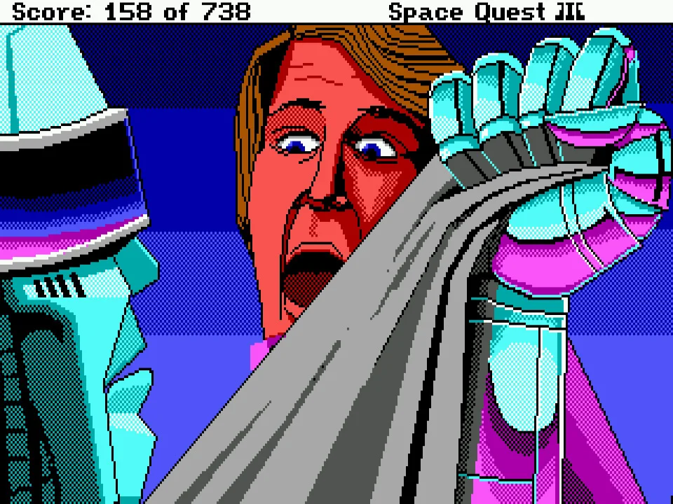 Space Quest III — a robot grabbing the protagonist by the collar