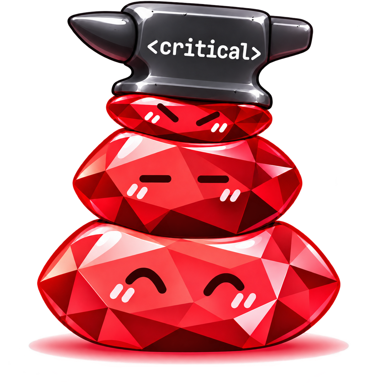 A stack of three squishling gems with an anvil on top labeled "critical"